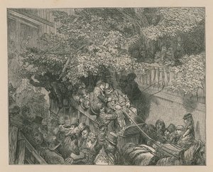 Een overvolle door paarden getrokken koets door Gustave Dore